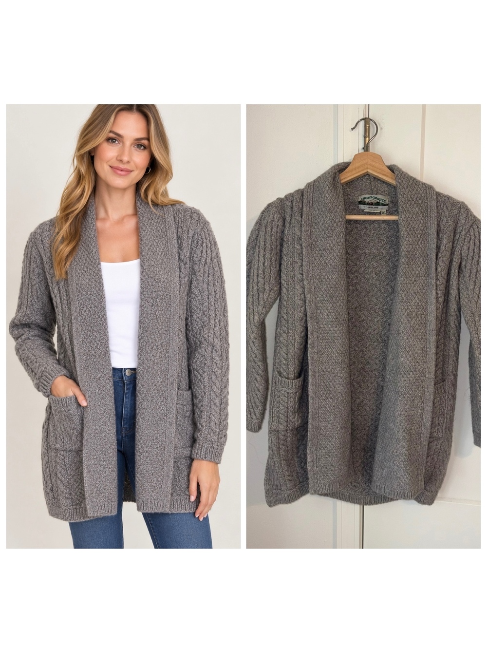 Aran Crafts $150 100% Merino Wool Oversized Woman’s XXS open cardigan Gray